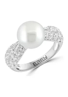 White Topaz and Freshwater Pearl Ring in Sterling Silver