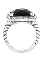 White Topaz and Onyx Ring in Sterling Silver