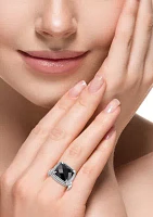 White Topaz and Onyx Ring in Sterling Silver