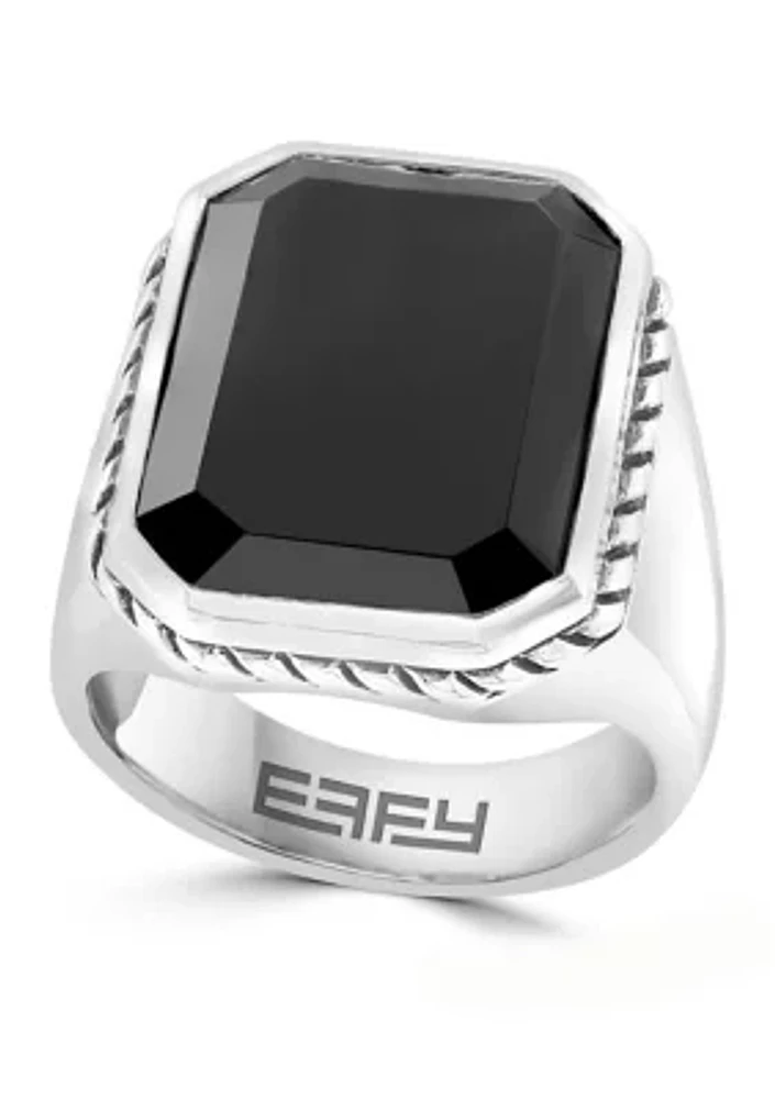 Men's Black Emerald Cut Onyx Ring In Sterling Silver