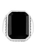 Men's Black Emerald Cut Onyx Ring In Sterling Silver