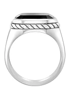 Men's Black Emerald Cut Onyx Ring In Sterling Silver