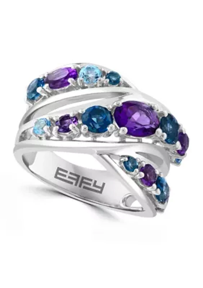 Amethyst, Blue Topaz and London Blue Topaz Ring in Sterling Silver