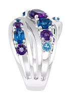 Amethyst, Blue Topaz and London Blue Topaz Ring in Sterling Silver