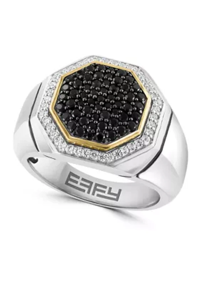 Men's White Sapphire, Black Spinel Ring in Gold Over Sterling Silver