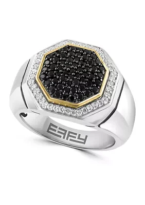 Men's White Sapphire, Black Spinel Ring in Gold Over Sterling Silver