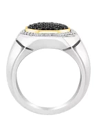 Men's White Sapphire, Black Spinel Ring in Gold Over Sterling Silver