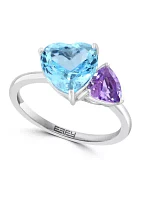 Sterling Silver Pink Amethyst and Blue Topaz Ring