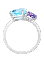 Sterling Silver Pink Amethyst and Blue Topaz Ring