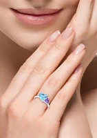 Sterling Silver Pink Amethyst and Blue Topaz Ring