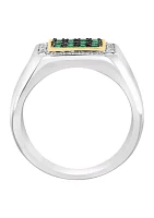 Men's White Topaz and Emerald Ring in Gold Over Sterling Silver