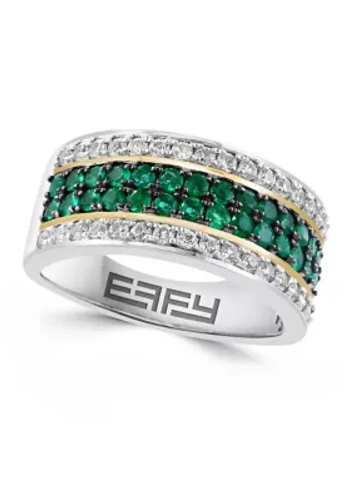 Men's White Sapphire and Emerald Ring in Gold Over Sterling Silver