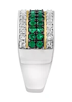 Men's White Sapphire and Emerald Ring in Gold Over Sterling Silver