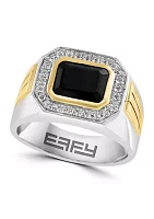 Men's White Topaz and Onyx Ring in Sterling Silver over Gold