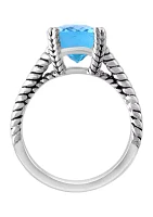 Blue Topaz Cable Ring in Sterling Silver