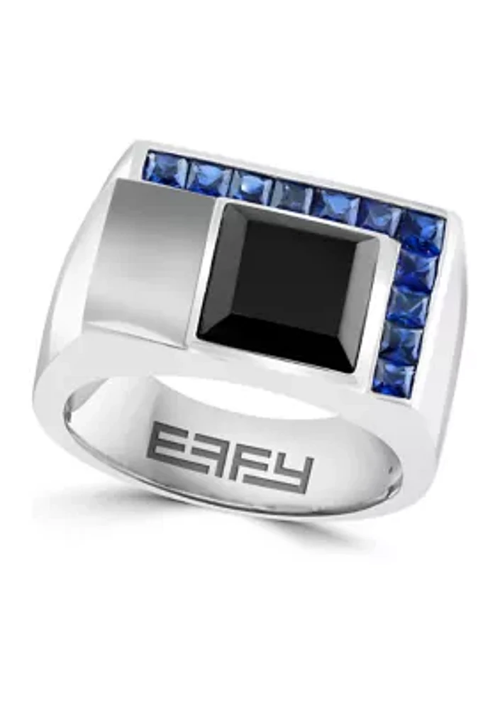 Sterling Silver Sapphire and Onyx Men's Ring 