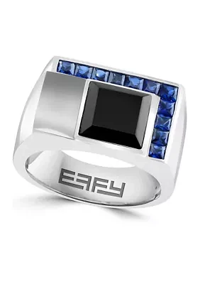 Sterling Silver Sapphire and Onyx Men's Ring 