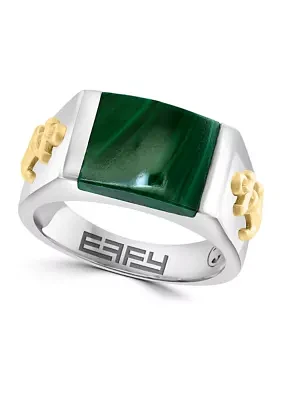 Sterling Silver/Gold-Plated  Malachite Men's Ring with Anchor Accents