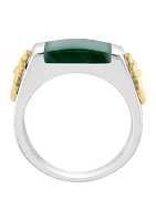 Sterling Silver/Gold-Plated  Malachite Men's Ring with Anchor Accents