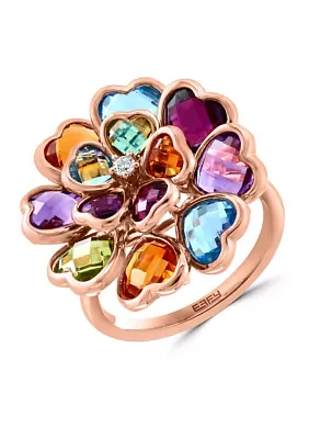  14K Rose Gold Diamond, Amethyst, Blue Topaz, Citrine, Rhodolite, and Peridot Ring 