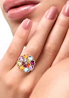  14K Rose Gold Diamond, Amethyst, Blue Topaz, Citrine, Rhodolite, and Peridot Ring 