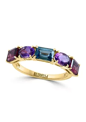 Amethyst, London Blue Topaz, Rhodolite Ring in 14K Rose Gold