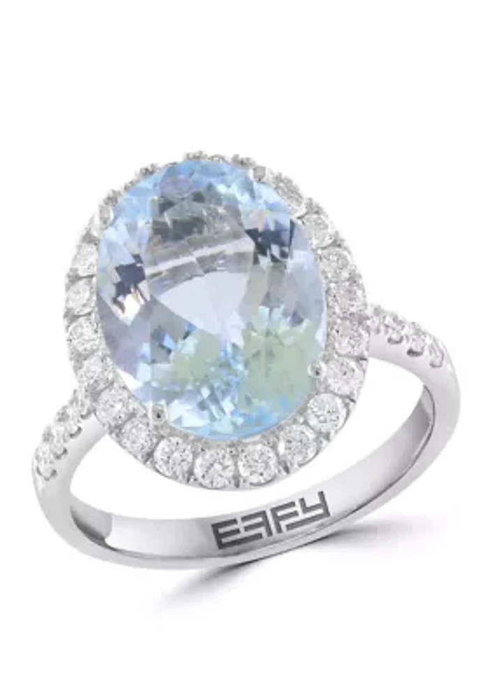 3/4 ct. t.w. Diamond, 5.5 ct. t.w. Aquamarine Ring in 14K White Gold