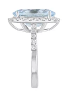 3/4 ct. t.w. Diamond, 5.5 ct. t.w. Aquamarine Ring in 14K White Gold