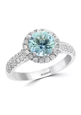 14K White Gold Diamond and Aquamarine Ring 