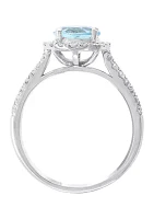 14K White Gold Diamond and Aquamarine Ring 