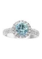 14K White Gold Diamond and Aquamarine Ring 