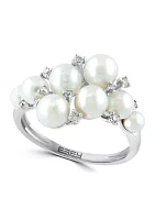 1/10 ct. t.w. Diamond and Freshwater Pearl Cluster Ring in 14K White Gold