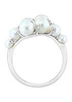 1/10 ct. t.w. Diamond and Freshwater Pearl Cluster Ring in 14K White Gold