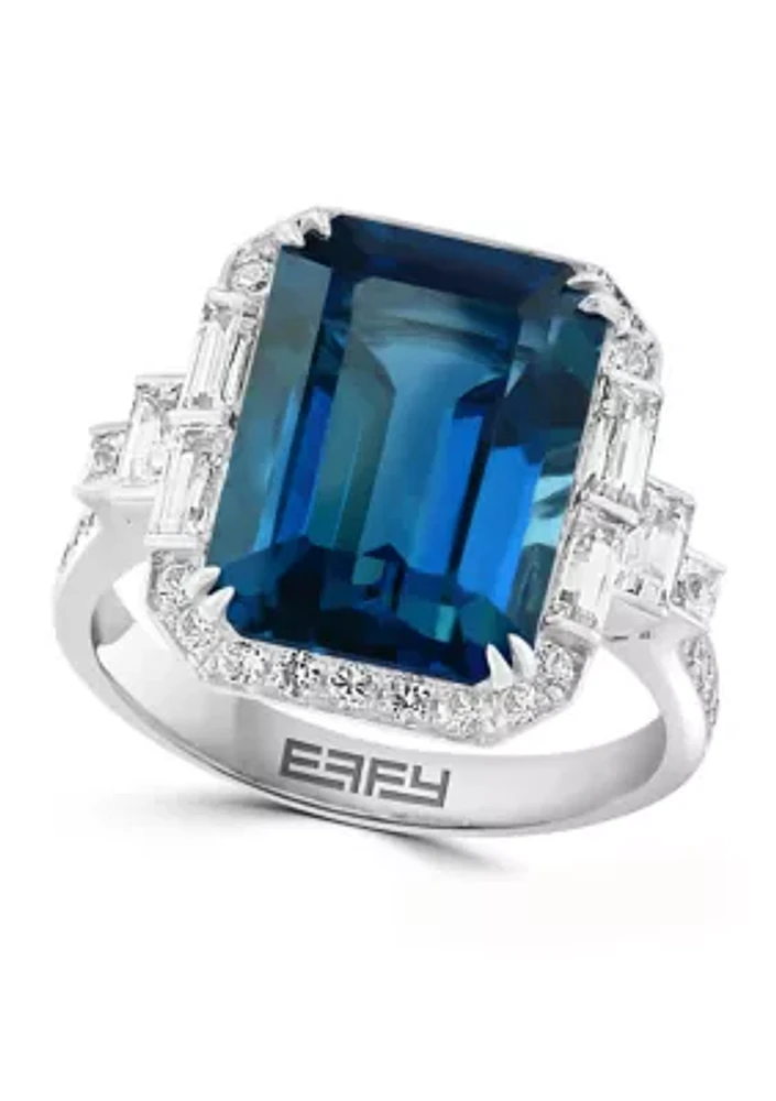 London Blue Topaz and White Sapphire Ring in 14K White Gold