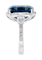 London Blue Topaz and White Sapphire Ring in 14K White Gold