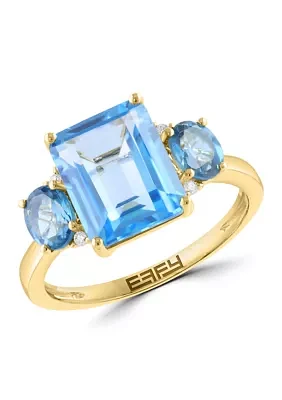 5.5 ct. t.w. Blue Topaz, London Blue Topaz, 1/10 ct. t.w. Diamond Ring in 14K Yellow Gold