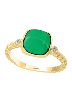 1/10 ct. t.w. Diamond and 3.15 ct. t.w. Green Jade Ring in 14K Yellow Gold 