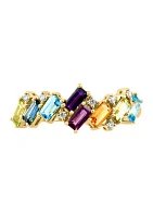 	 14K Yellow Gold Diamond, Amethyst, Blue Topaz, London Blue Topaz, Citrine, Garnet, Rhodolite, and Peridot Earrings 