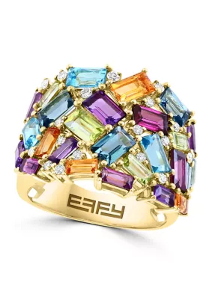 1/5 ct. t.w. Diamond and 5.26 ct. t.w. Mixed Semi Precious Stone Ring in 14K Yellow Gold