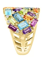 1/5 ct. t.w. Diamond and 5.26 ct. t.w. Mixed Semi Precious Stone Ring in 14K Yellow Gold