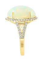 Diamond and Ethiopian Opal Ring 14K Yellow Gold