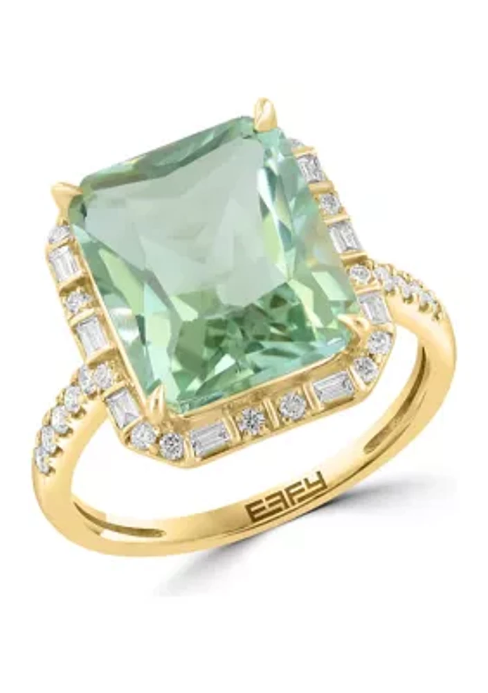 Diamond and Green Amethyst Ring in 14K Yellow Gold