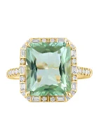 Diamond and Green Amethyst Ring in 14K Yellow Gold