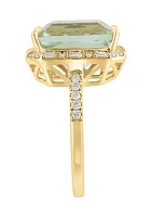 Diamond and Green Amethyst Ring in 14K Yellow Gold