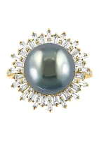 3/4 ct. t.w. Diamond and Black Tahitian Pearl Ring in 14K Yellow Gold