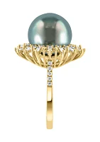 3/4 ct. t.w. Diamond and Black Tahitian Pearl Ring in 14K Yellow Gold