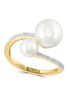 1/8 ct. t.w. Diamond and Freshwater Pearl Ring in 14K Yellow Gold