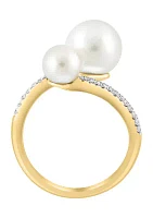 1/8 ct. t.w. Diamond and Freshwater Pearl Ring in 14K Yellow Gold