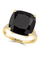 1/5 ct. t.w. Diamond and Onyx Ring in 14K Yellow Gold