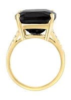 1/5 ct. t.w. Diamond and Onyx Ring in 14K Yellow Gold